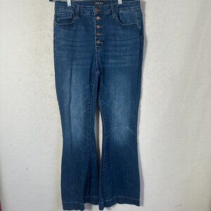 Judy Blue Jeans Women 15/32 Blue trouser Flare button fly dark  Stretch Boho 70s